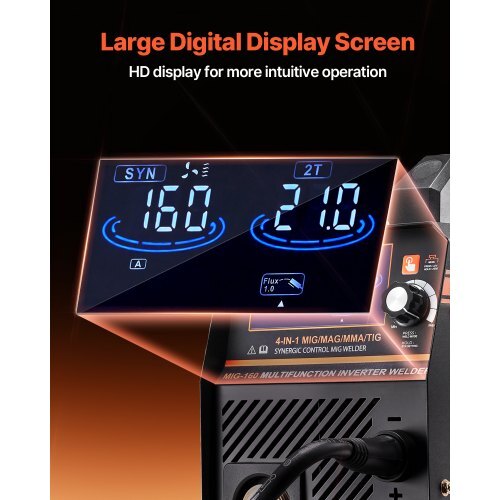 MIG Welder, 160A Synergic Mig Welding Machine, 4-in-1 Gas MIG/Flux Core MIG/Stick/Lift TIG Multi-Process Welder Machine, 110V/220V Dual Voltage Mig Welder with IGBT Inverter & LCD Screen Display