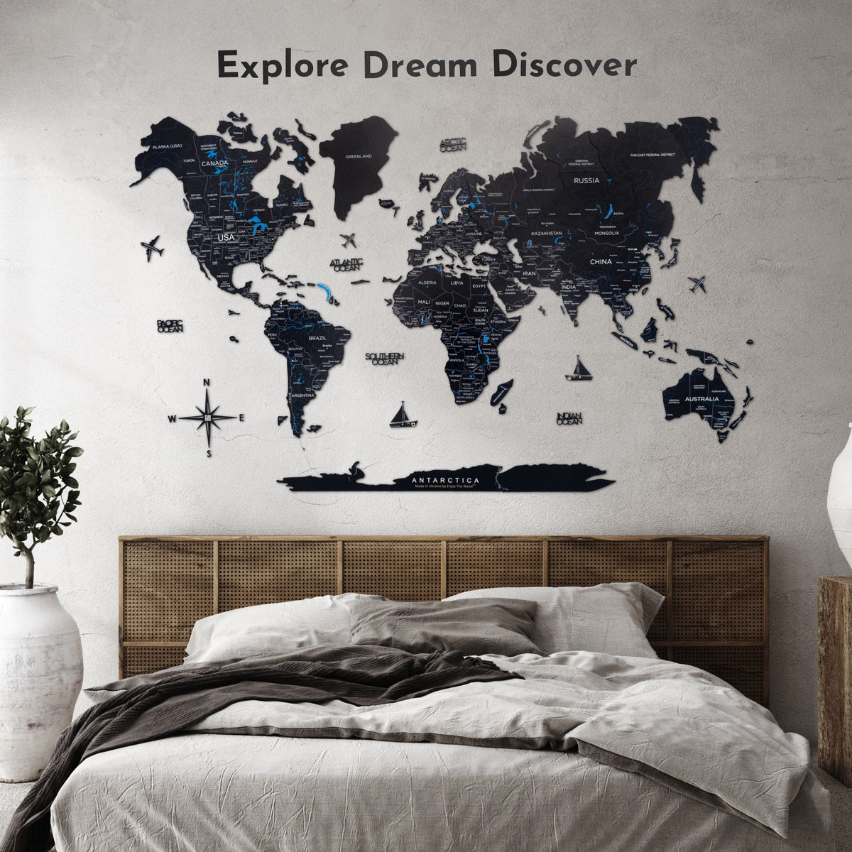 Wooden Map Quote Sign - Black