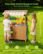 Mud Kitchen, Outdoor Mud Kitchen for Kids, Wood Outdoor Play Kitchens with Spoons, Sink, Tank, Sunshade Canopy, Shovels, Cookware Pots and Accessories, Wooden Play Kitchens for Home, Lawn