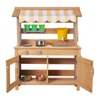 Mud Kitchen, Outdoor Mud Kitchen for Kids, Wood Outdoor Play Kitchens with Spoons, Sink, Tank, Sunshade Canopy, Shovels, Cookware Pots and Accessories, Wooden Play Kitchens for Home, Lawn