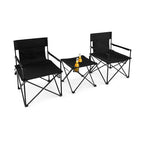 Outdoor Folding Camping Chairs and Table Set with Carrying Bag-Black - Color: Black