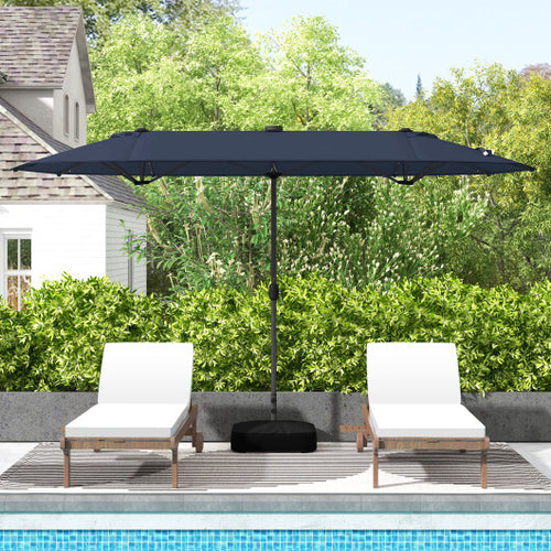 13FT Double-sided Patio Umbrella with Solar Lights for Garden Pool Backyard-Navy - Color: Navy - Size: 13 ft