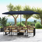 13FT Double-sided Patio Umbrella with Solar Lights for Garden Pool Backyard-Navy - Color: Navy - Size: 13 ft