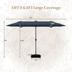 13FT Double-sided Patio Umbrella with Solar Lights for Garden Pool Backyard-Navy - Color: Navy - Size: 13 ft