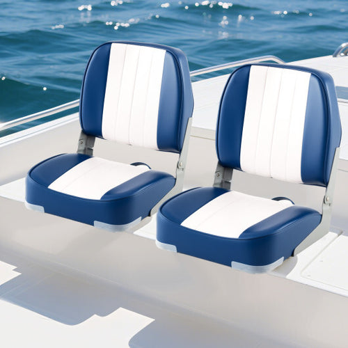 2-Pack Boat Seats Folding Low Back Boat Chairs Waterproof PVC Leather Cabin Seating-Blue - Color: Blue