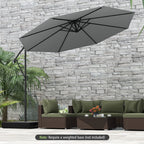 10 Feet Offset Hanging Umbrella with Base and Infinite Tilt-Gray - Color: Gray