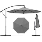 10 Feet Offset Hanging Umbrella with Base and Infinite Tilt-Gray - Color: Gray