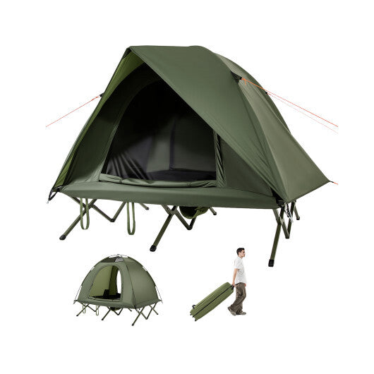 2-Person Camping Cot Tent Foldable Off-Ground Camping Combo for Adults-Green - Color: Green