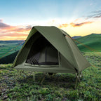 2-Person Camping Cot Tent Foldable Off-Ground Camping Combo for Adults-Green - Color: Green