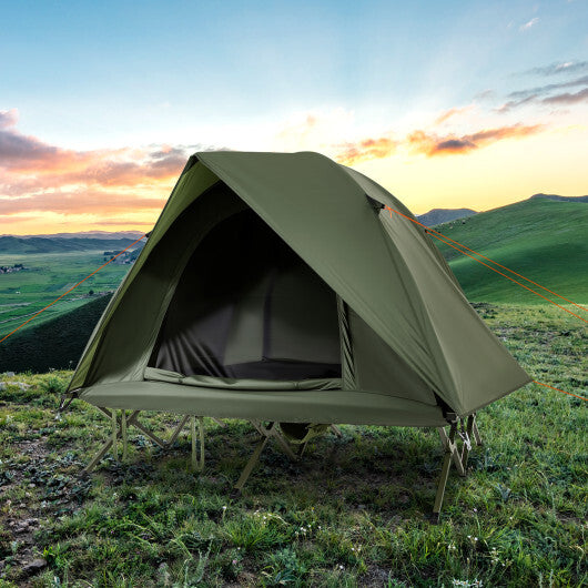 2-Person Camping Cot Tent Foldable Off-Ground Camping Combo for Adults-Green - Color: Green