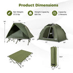 2-Person Camping Cot Tent Foldable Off-Ground Camping Combo for Adults-Green - Color: Green