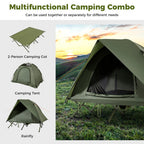 2-Person Camping Cot Tent Foldable Off-Ground Camping Combo for Adults-Green - Color: Green