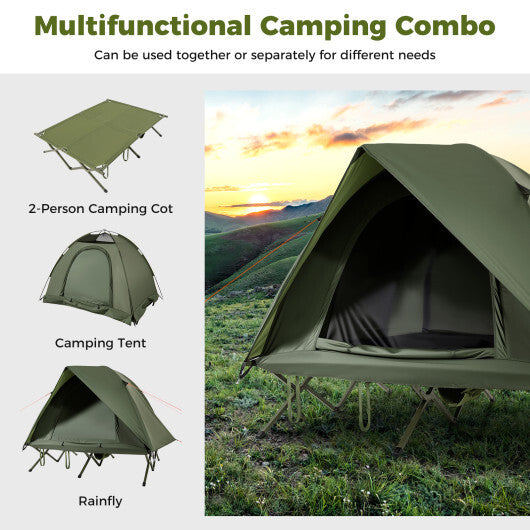 2-Person Camping Cot Tent Foldable Off-Ground Camping Combo for Adults-Green - Color: Green