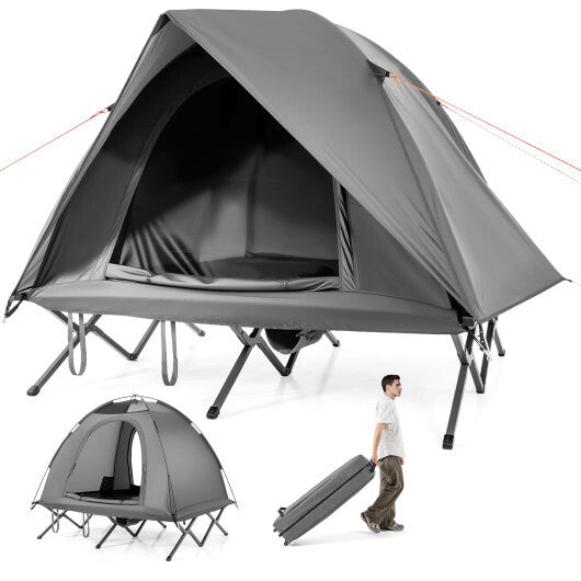 2-Person Camping Cot Tent Foldable Off-Ground Camping Combo for Adults-Grey - Color: Gray