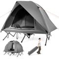 2-Person Camping Cot Tent Foldable Off-Ground Camping Combo for Adults-Grey - Color: Gray