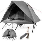 2-Person Camping Cot Tent Foldable Off-Ground Camping Combo for Adults-Grey - Color: Gray