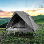 2-Person Camping Cot Tent Foldable Off-Ground Camping Combo for Adults-Grey - Color: Gray