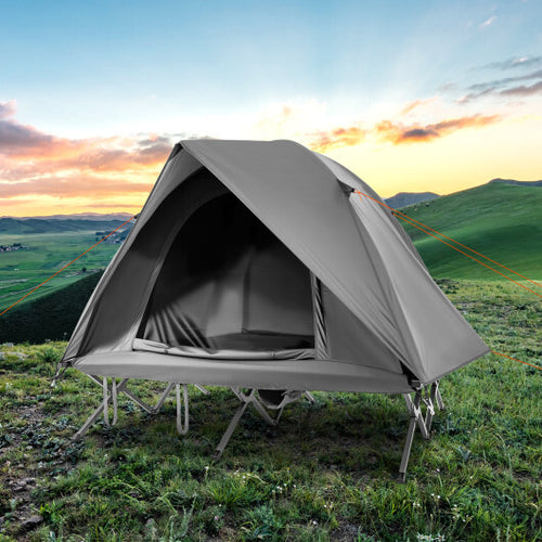 2-Person Camping Cot Tent Foldable Off-Ground Camping Combo for Adults-Grey - Color: Gray