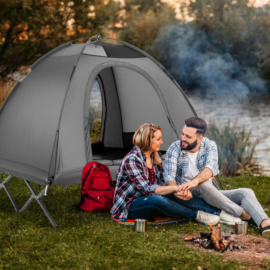 2-Person Camping Cot Tent Foldable Off-Ground Camping Combo for Adults-Grey - Color: Gray