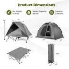 2-Person Camping Cot Tent Foldable Off-Ground Camping Combo for Adults-Grey - Color: Gray
