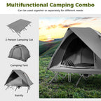 2-Person Camping Cot Tent Foldable Off-Ground Camping Combo for Adults-Grey - Color: Gray