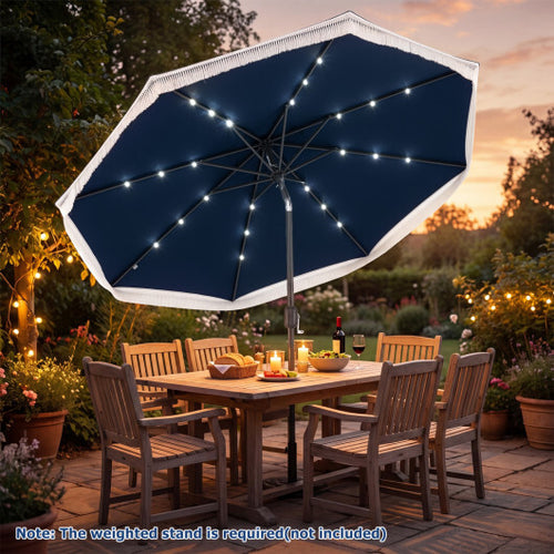 9 Feet Solar Patio Umbrella with 24 LED Lights for Yard-Navy - Color: Navy