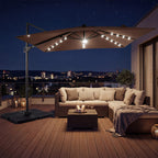 10 FT Cantilever Patio Umbrella with 32 Solar LED Lights and 220 LBS Base-Beige