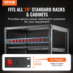 1U PDU, 10 Outlets, Rack Mount Power Strip Fits Standard 19" Server Racks, with Independent Switch Surge Protection & Overload Protection, 110-125V/15A, Ideal for Home and Office