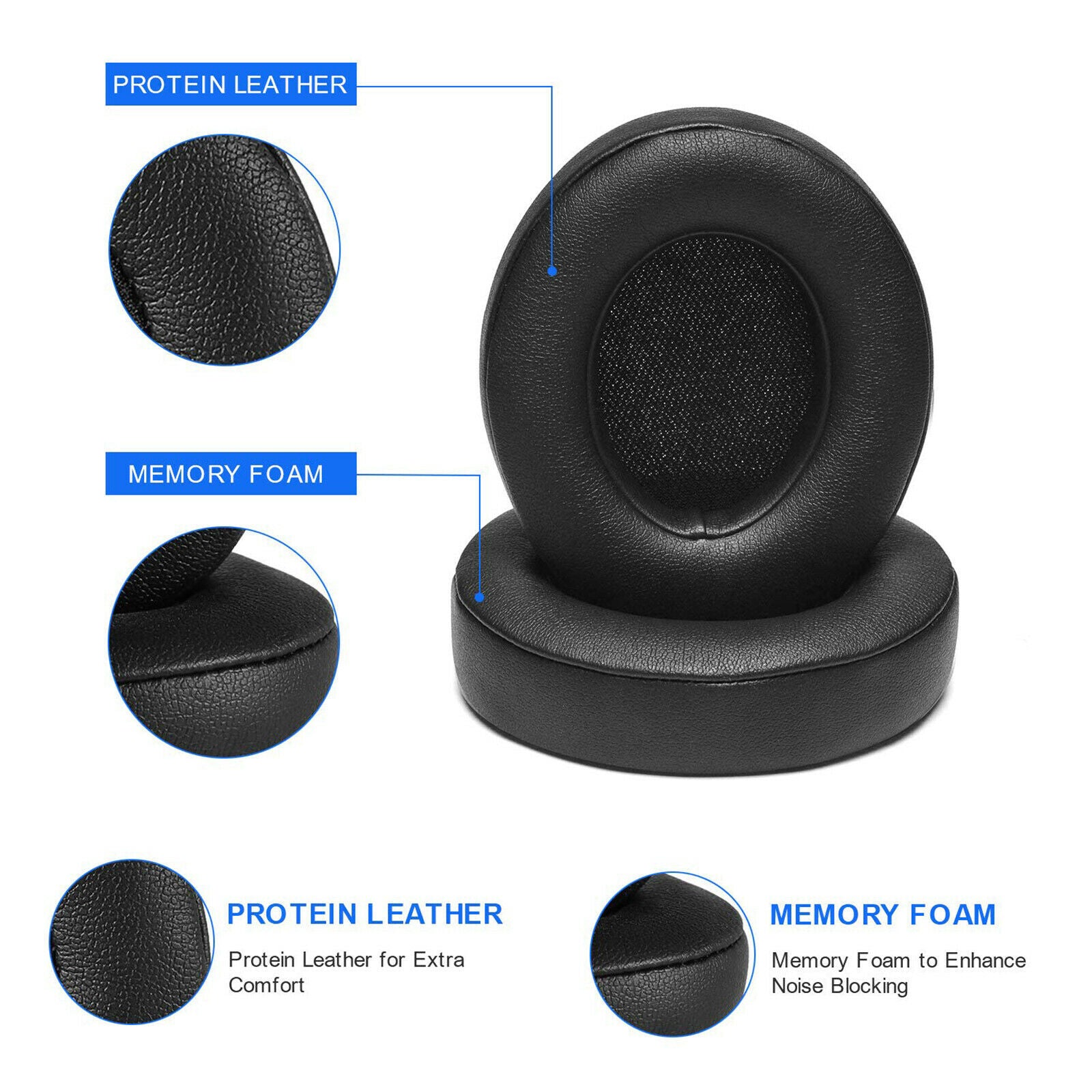 1 Pair Ear Pads Replacement Earpad Cushion for Beats By Dr.Dre PRO/DETOX Headsets white