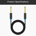 Vention Aux Guitar Cable 6.5 Jack Audio Cable 6.35mm Aux Cable for Stereo Guitar Mixer Amplifier Speaker  black