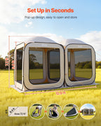 Screen House Tent, 12 x 6 ft, 2 in 1 Pop Up Screen Tent, Portable Screened in Canopy with Carry Bag, Netting Sides, Ground Stakes, for Garden, Patio, Backyard, and Outdoor Activities, Beige
