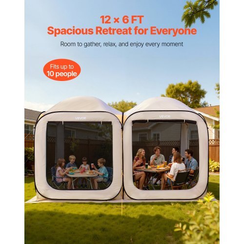 Screen House Tent, 12 x 6 ft, 2 in 1 Pop Up Screen Tent, Portable Screened in Canopy with Carry Bag, Netting Sides, Ground Stakes, for Garden, Patio, Backyard, and Outdoor Activities, Beige