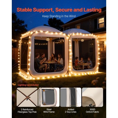 Screen House Tent, 12 x 6 ft, 2 in 1 Pop Up Screen Tent, Portable Screened in Canopy with Carry Bag, Netting Sides, Ground Stakes, for Garden, Patio, Backyard, and Outdoor Activities, Beige