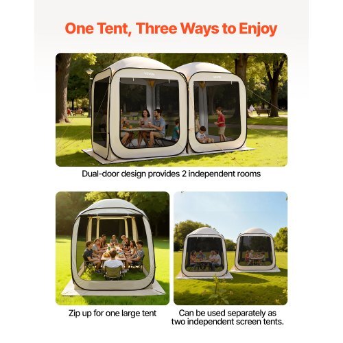 Screen House Tent, 12 x 6 ft, 2 in 1 Pop Up Screen Tent, Portable Screened in Canopy with Carry Bag, Netting Sides, Ground Stakes, for Garden, Patio, Backyard, and Outdoor Activities, Beige