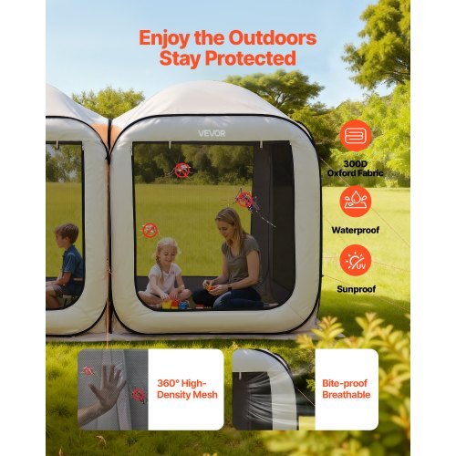 Screen House Tent, 12 x 6 ft, 2 in 1 Pop Up Screen Tent, Portable Screened in Canopy with Carry Bag, Netting Sides, Ground Stakes, for Garden, Patio, Backyard, and Outdoor Activities, Beige