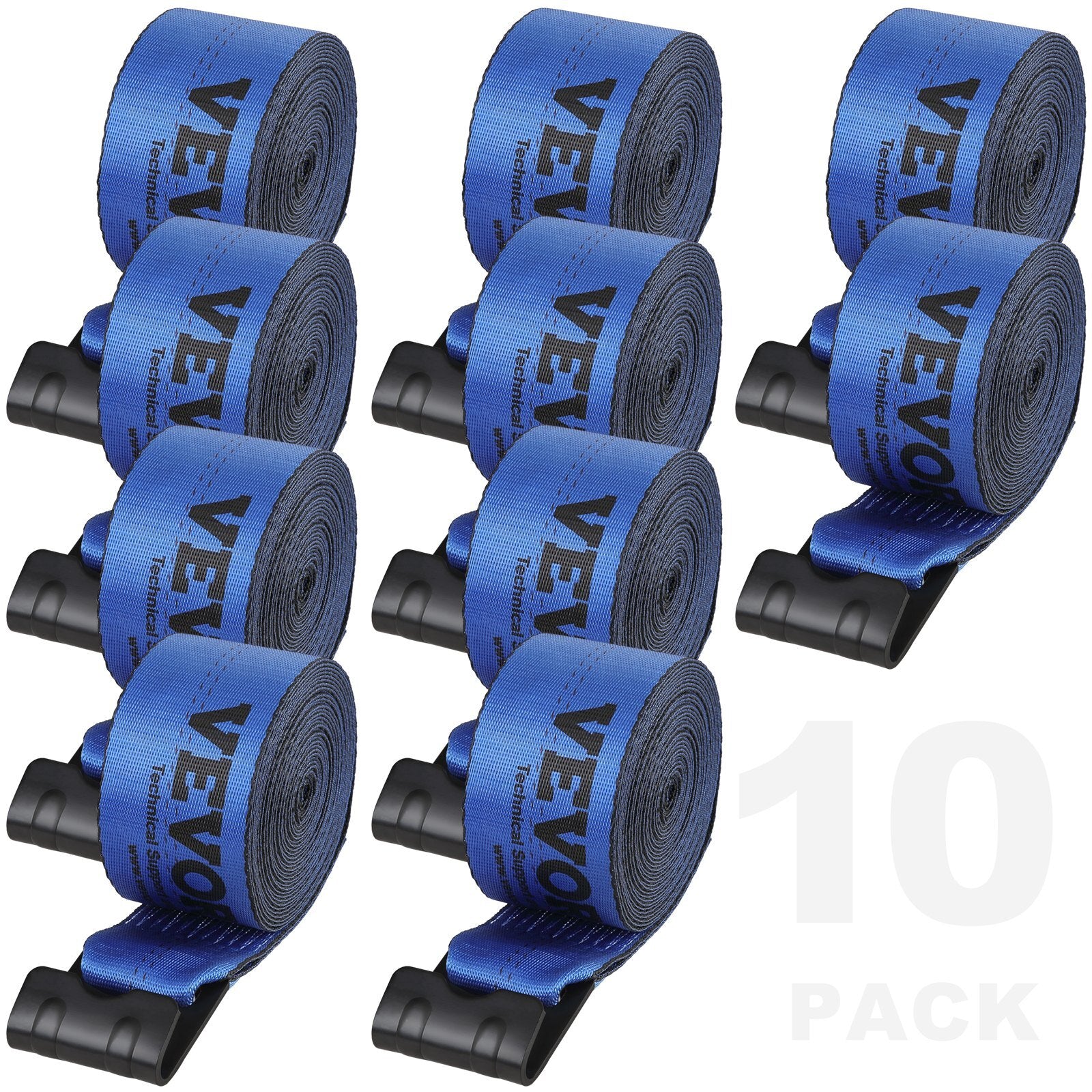 Winch Straps, 4" x 30', 6000 lbs Load Capacity, 18000 lbs Breaking Strength, Truck Straps with Flat Hook, Flatbed Tie Downs Cargo Control for Trailers, Farms, Rescues, Tree Saver, Blue (10 Pack)