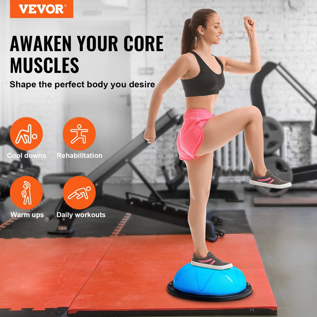 Half Exercise Ball Trainer, 23 inch Balance Ball Trainer, 660 lbs Capacity Stability Ball, Yoga Ball with Resistance Bands and Pump, Strength Fitness Ball for Home Gym, Full Body Workouts, Blue