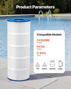 Pool Filter Cartridge, 120 Sq. Ft Spa Hot Tub Filter Cartridge Replacement, Compatible with Hayward CX1200RE, Pleatco PA120, Unicel C-8412, Secure for Kids & Pet, Trilobal Pleated, Easy to Clean