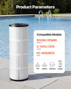 Pool Filter Cartridge, 50 Sq. Ft Spa Hot Tub Filter Cartridge Replacement, Compatible with Hayward C500, CX500-RE, Pleatco, Secure for Kids & Pet, Trilobal Pleated, Easy to Clean