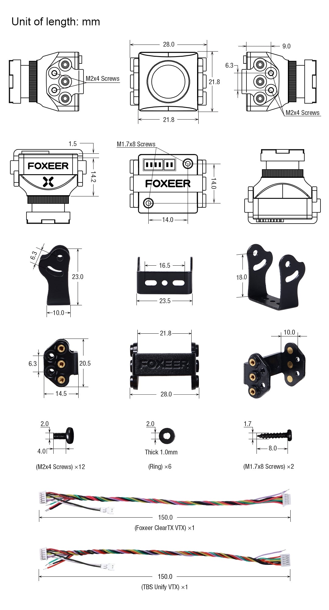 Foxeer Falkor 1200TVL Mini/Full Size Camera 16:9/4:3 PAL/NTSC Switchable GWDR Red 1.8MM