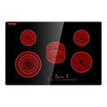 Built in Electric Stove Top, 30.3 x 20.5 inch 5 Burners, 240V Glass Radiant Cooktop with Sensor Touch Control, Timer & Child Lock Included, 9 Power Levels for Simmer Steam Slow Cook Fry
