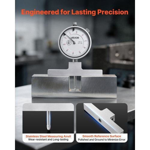 Depth Gauge, Depth Micrometer 0-22 inch Measuring Range, 0.001" Resolution, with 4 Anvils & 6 Standard Rods, Precision Easy to Read Mechanical Tool for Measuring Groove, Step, Hole