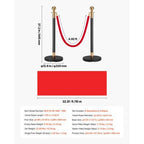 Stanchion Post, 6 Pcs Crowd Control Barrier Set with Red Carpet, 4 Red Velvet Ropes, Stainless Steel Gold Stanchion Post Queue with Hollow Base for Theater, Party, Wedding, Exhibition (Black)