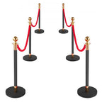 Stanchion Post, 6 Pcs Crowd Control Barrier Set with Red Carpet, 4 Red Velvet Ropes, Stainless Steel Gold Stanchion Post Queue with Hollow Base for Theater, Party, Wedding, Exhibition (Black)