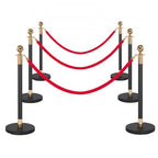 Stanchion Post, 6 Pcs Crowd Control Barrier Set with Red Carpet, 4 Red Velvet Ropes, Stainless Steel Gold Stanchion Post Queue with Hollow Base for Theater, Party, Wedding, Exhibition (Black)