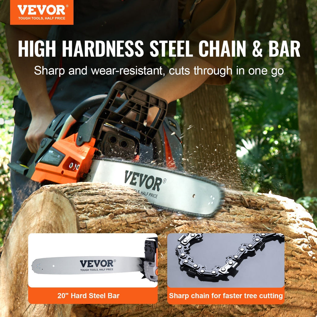 Gas Chainsaw, 58CC 20" 3.22HP, Gasoline Powered Chain Saw, Handheld Cordless Petrol Chainsaws for Tree Wood Branch Cutting, Tree Trimming, Land Clearing, Farm Garden Ranch Forest Cutting Use