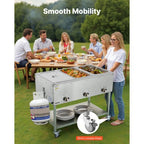 3-Pan Commercial Propane Steam Table, LP Gas Outdoor Soup Warmer with Drain Valve and 3" Wheels, Stainless Steel Propane Food Warmer with Independent Temp Control, for Restaurant Outdoor Camping