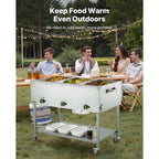 3-Pan Commercial Propane Steam Table, LP Gas Outdoor Soup Warmer with Drain Valve and 3" Wheels, Stainless Steel Propane Food Warmer with Independent Temp Control, for Restaurant Outdoor Camping