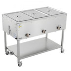 3-Pan Commercial Propane Steam Table, LP Gas Outdoor Soup Warmer with Drain Valve and 3" Wheels, Stainless Steel Propane Food Warmer with Independent Temp Control, for Restaurant Outdoor Camping