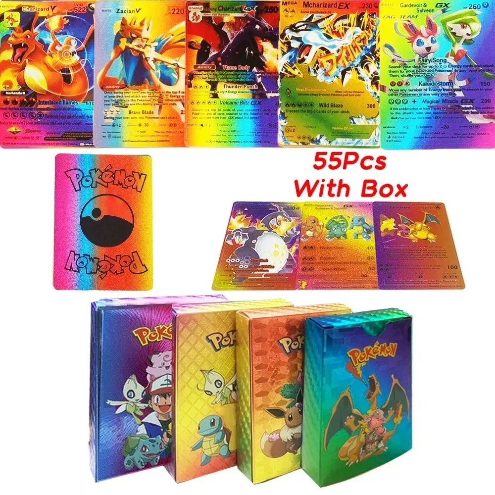 Color: EIGHT - 55PCS Pokemon Colorful Gold Foil Card Charizard Pikachu Arceus Diamond Rainbow English French German Spanish VSTAR GX VMAX Cards